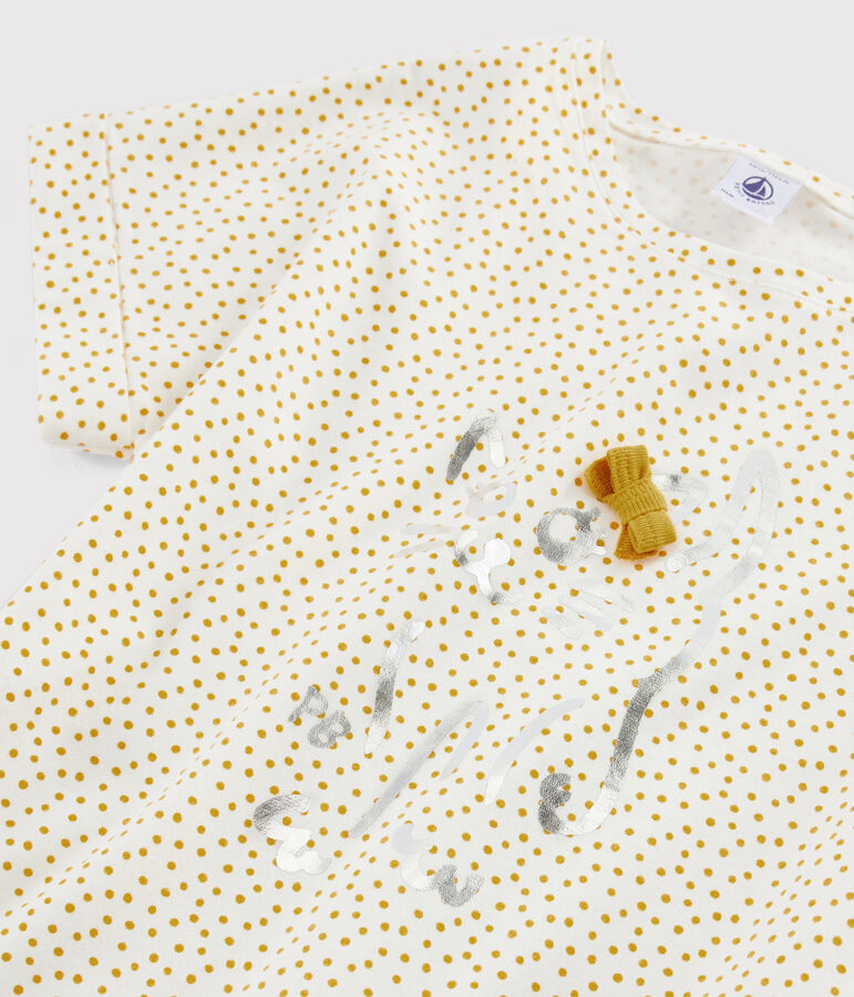 Tee-shirt imprim&eacute; enfant fille blanc MARSHMALLOW/jaune BOUDOR