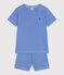 Pyjama short enfant en coton à rayures bleu PERSE/blanc MARSHMALLOW