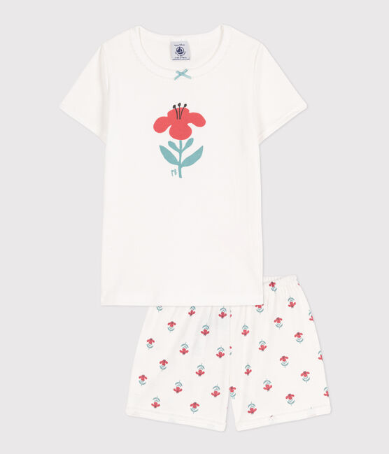 Pyjacourt fleurs en coton petite fille blanc MARSHMALLOW/blanc MULTICO