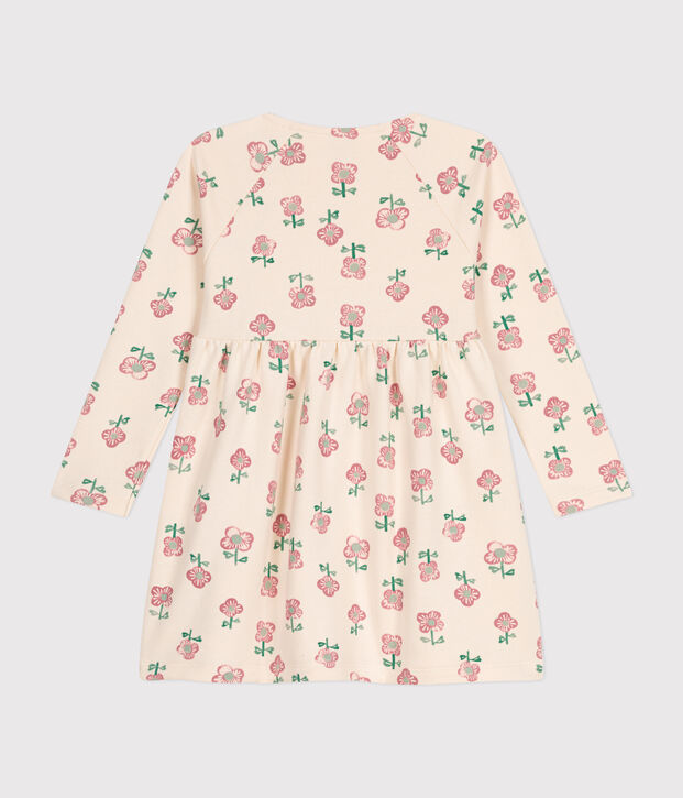 Robe manches longues en molleton enfant fille &eacute;cru/multicouleur