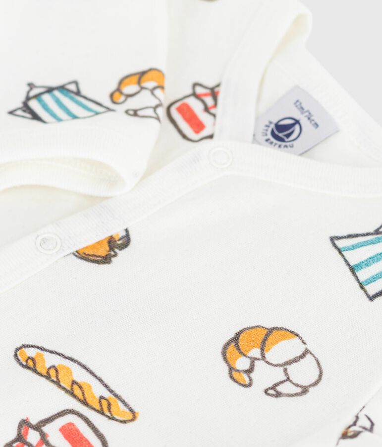 Pyjama b&eacute;b&eacute; en tubique imprim&eacute; blanc MARSHMALLOW/blanc MULTICO