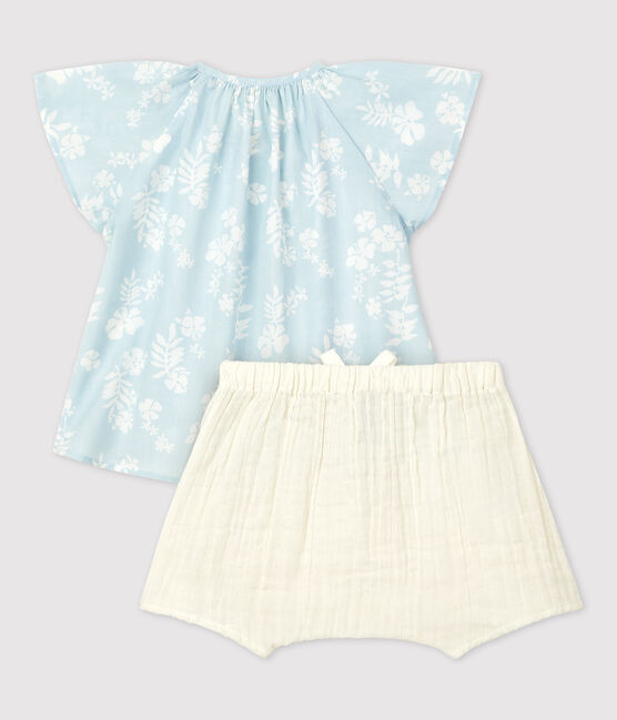 Ensemble deux pièces imprimé Hawaï en popeline bio bébé PLEINAIR/ MARSHMALLOW