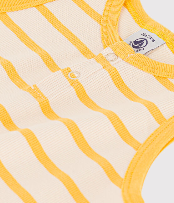 Combinaison courte bébé en maille côtelée rayée jaune AVALANCHE/blanc DAISY