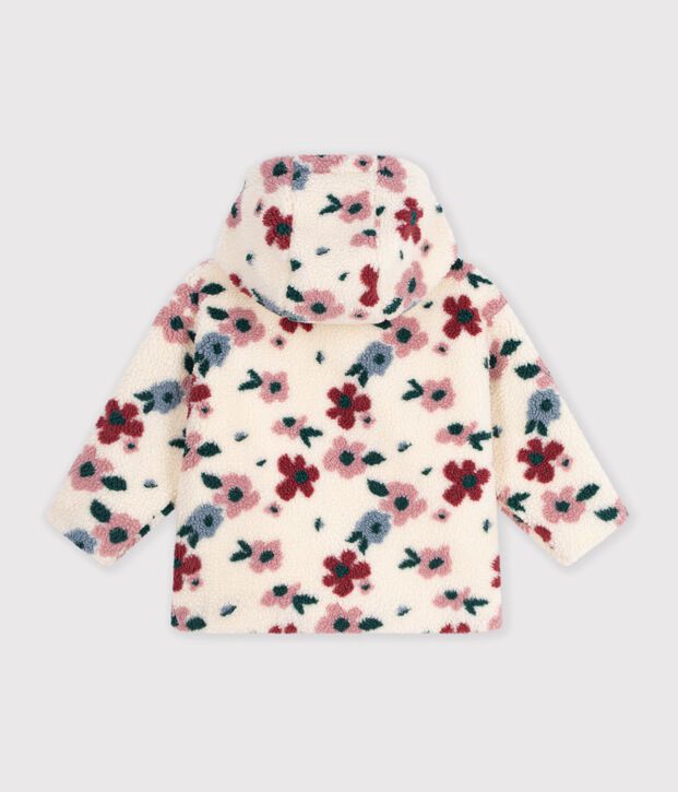 Veste &agrave; capuche enfant en sherpa &agrave; fleurs &eacute;cru/multicouleur