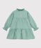 Robe enfant en popeline manches longues vichy vert/blanc