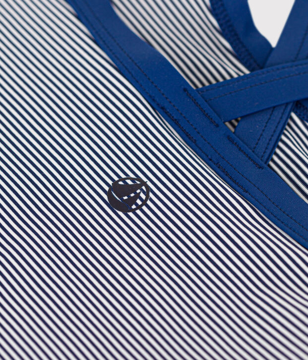Maillot de bain 1 pi&egrave;ce &agrave; rayures enfant fille bleu/blanc