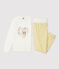 Pyjama fleuri petite fille en bouclette éponge grattée jaune OCRE/blanc MARSHMALLOW