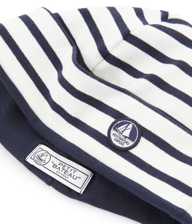 Bonnet femme blanc/bleu