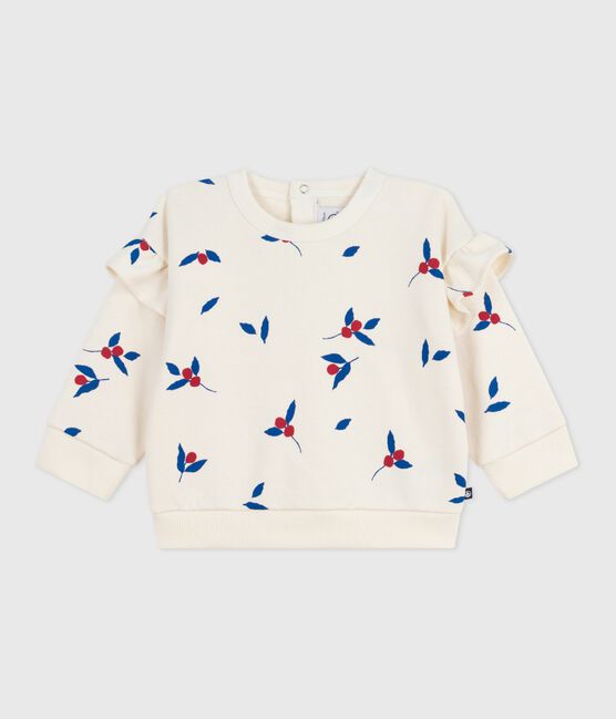 Sweatshirt bébé en coton imprimé baies à volants MILK/ MULTICO