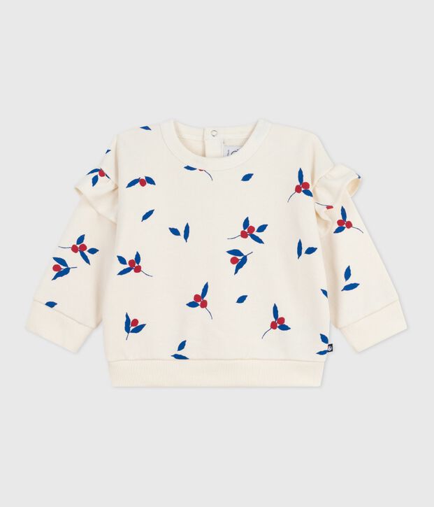 Sweatshirt b&eacute;b&eacute; en coton imprim&eacute; baies &agrave; volants &eacute;cru/multicouleur