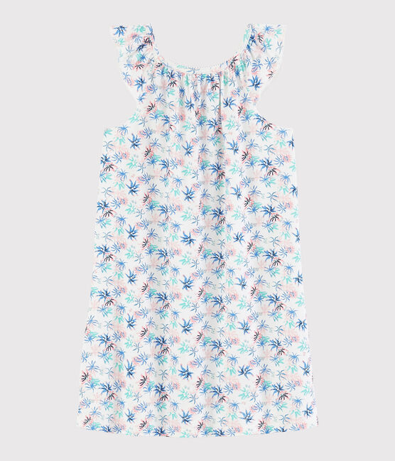 Chemise de nuit imprimé anémones petite fille en coton fin blanc MARSHMALLOW/blanc MULTICO