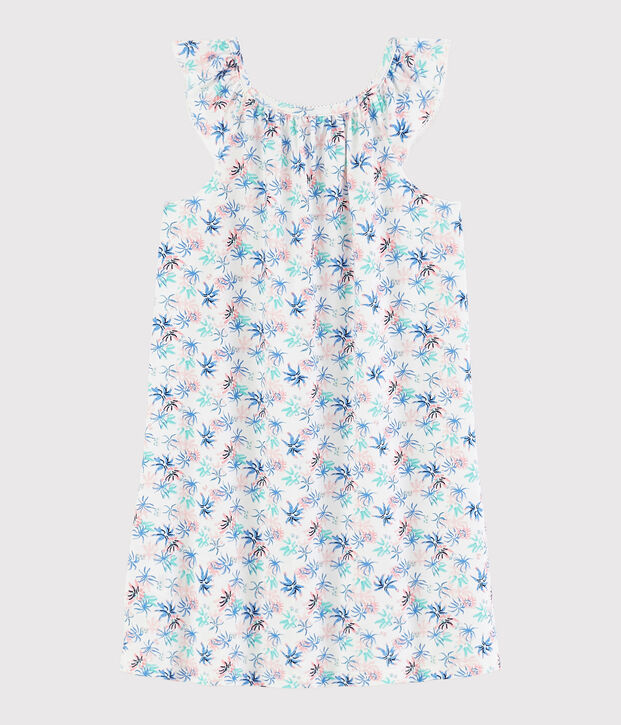 Chemise de nuit imprim&eacute; an&eacute;mones petite fille en coton fin blanc/multicouleur