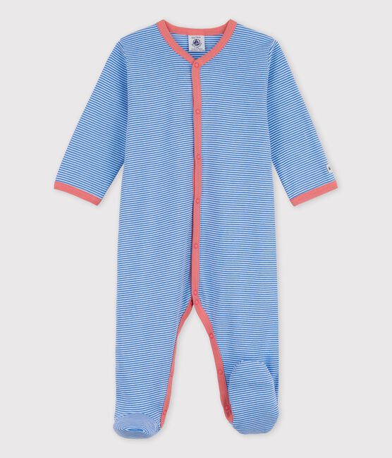 Dors-bien bébé à rayures en coton biologique bleu BRASIER/gris MARSHMALLOW