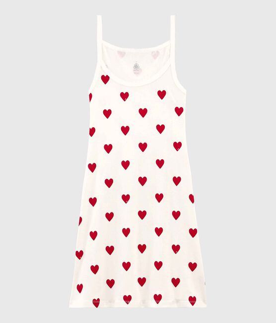 Robe à bretelles en coton à coeurs Femme blanc MARSHMALLOW/rouge TERKUIT