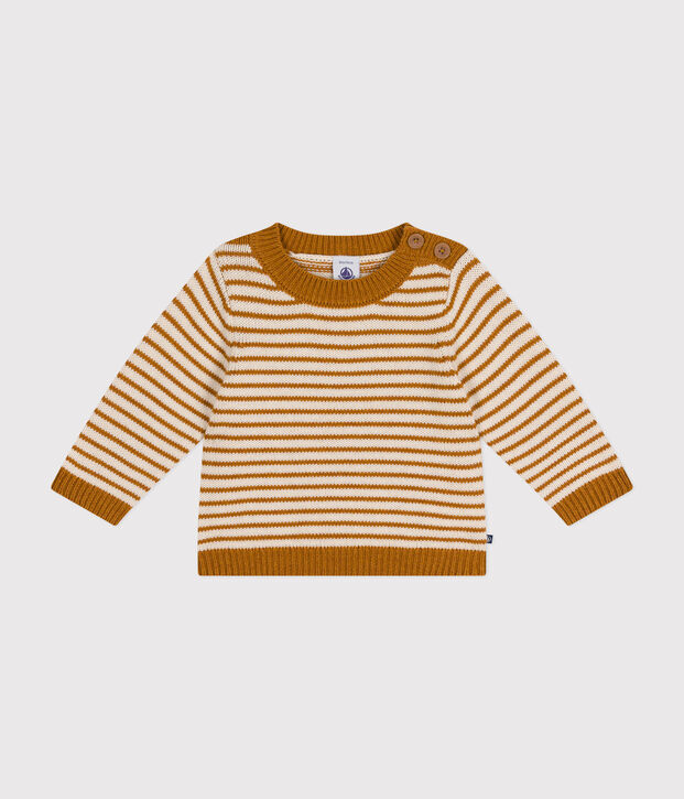 Pull en tricot de laine et coton b&eacute;b&eacute; marron/&eacute;cru