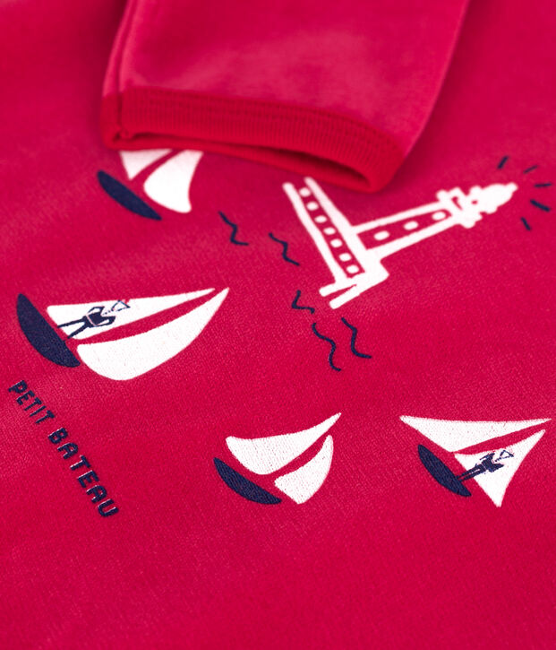 Pyjama b&eacute;b&eacute; en velours ouverture au dos rouge
