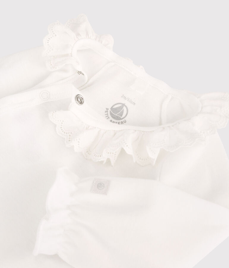 Body &agrave; col  b&eacute;b&eacute; fille en coton biologique blanc MARSHMALLOW