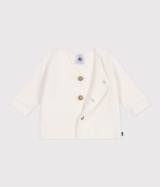 Cardigan bébé tricot point mousse en coton blanc MARSHMALLOW