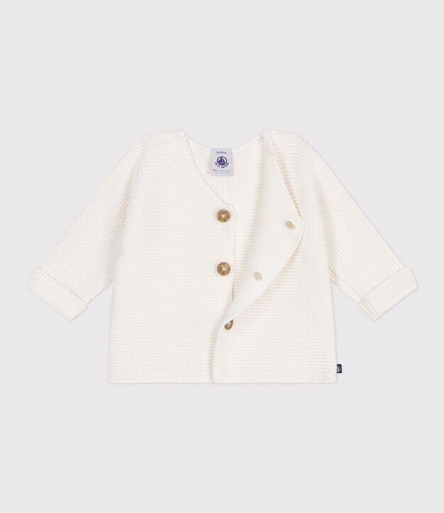Cardigan b&eacute;b&eacute; mixte en coton uni blanc