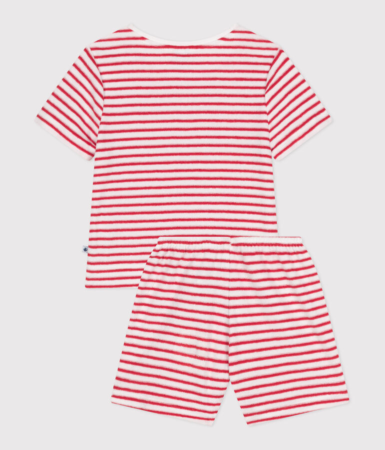 Pyjama short enfant en coton &eacute;ponge &agrave; rayures rouge MARSHMALLOW/ SPI