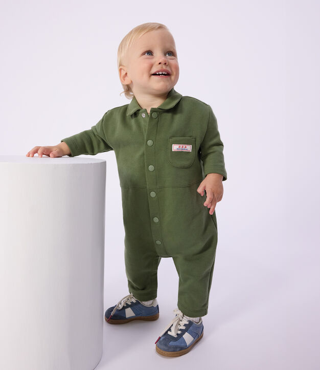 Combinaison longue b&eacute;b&eacute; en coton uni kaki