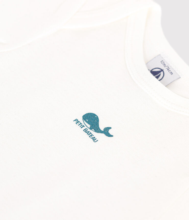 Body manches courtes en coton uni b&eacute;b&eacute; blanc MARSHMALLOW