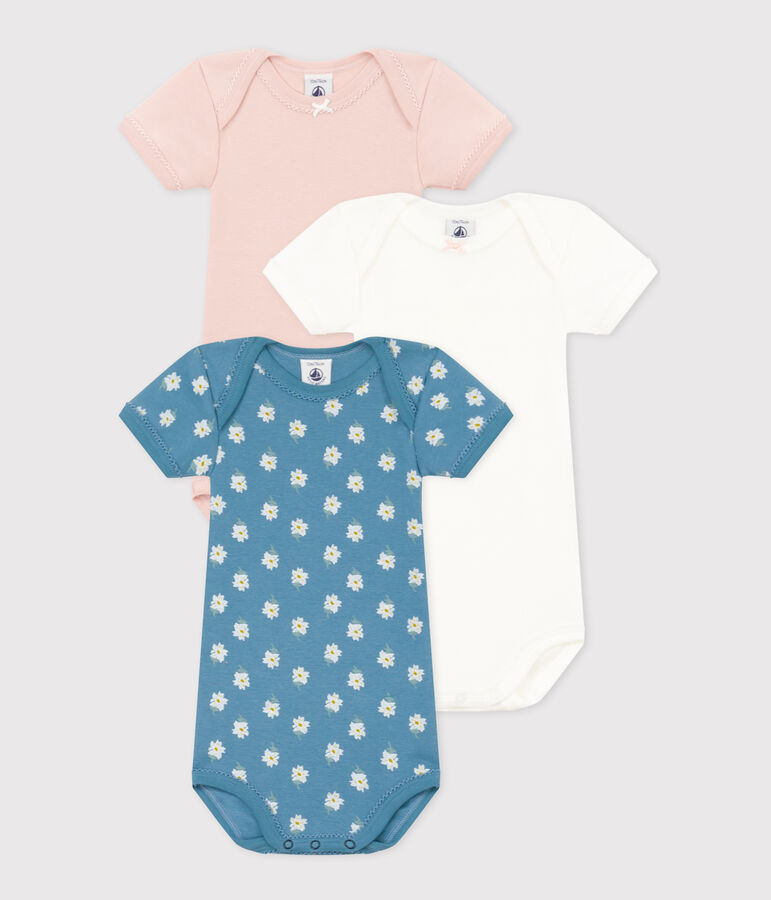 Lot de 3 bodies manches courtes fleurs b&eacute;b&eacute; en coton variante 1