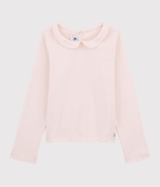 Tee-shirt manches longues en coton enfant fille rose FLEUR