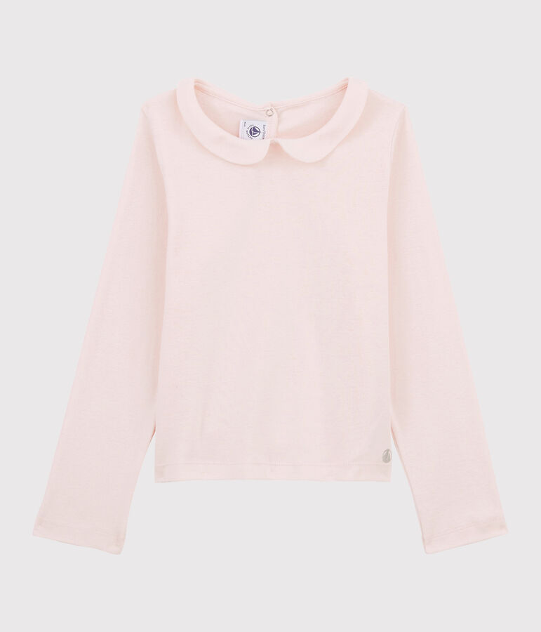 Tee-shirt manches longues en coton enfant fille rose FLEUR