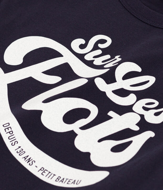 Tee-shirt manches courtes en coton enfant gar&ccedil;on bleu marine