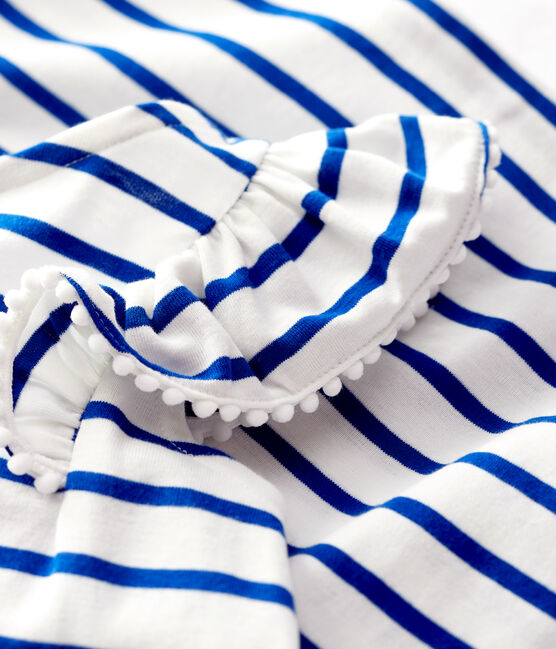 Robe manches courtes en coton enfant fille blanc MARSHMALLOW/bleu SURF