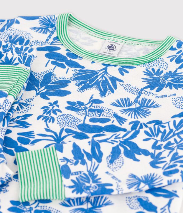 Pyjama imprim&eacute; v&eacute;g&eacute;tal petit gar&ccedil;on en coton blanc/bleu
