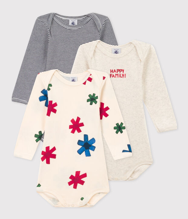 Lot de 3 bodies manches longues &eacute;toiles b&eacute;b&eacute; en coton multicouleur