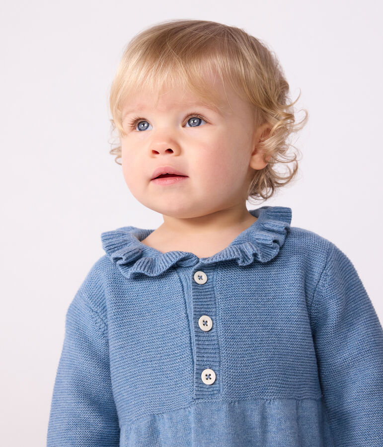 Robe b&eacute;b&eacute; en laine et coton unie bleu ADRIATIC