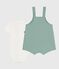 Ensemble naissance salopette et body brodé en coton uni vert PAUL