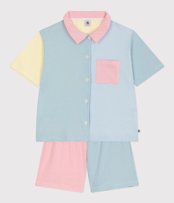 Pyjama short boutonné femme en coton à rayures blanc MARSHMALLOW/blanc MULTICO
