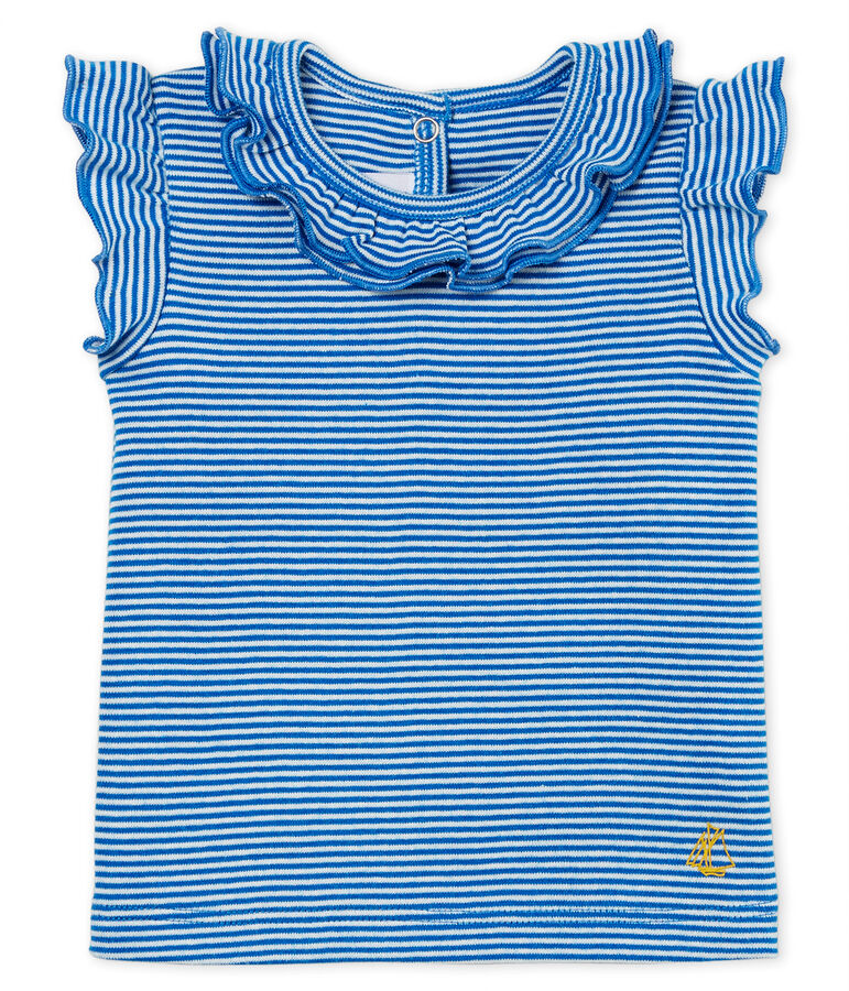 Blouse manches courtes b&eacute;b&eacute; fille ray&eacute;e bleu/blanc