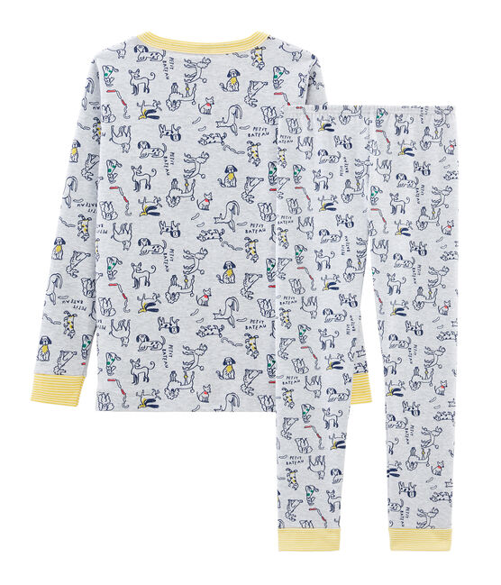 Pyjama petit garçon coupe très ajustée en côte gris POUSSIERE/blanc MULTICO