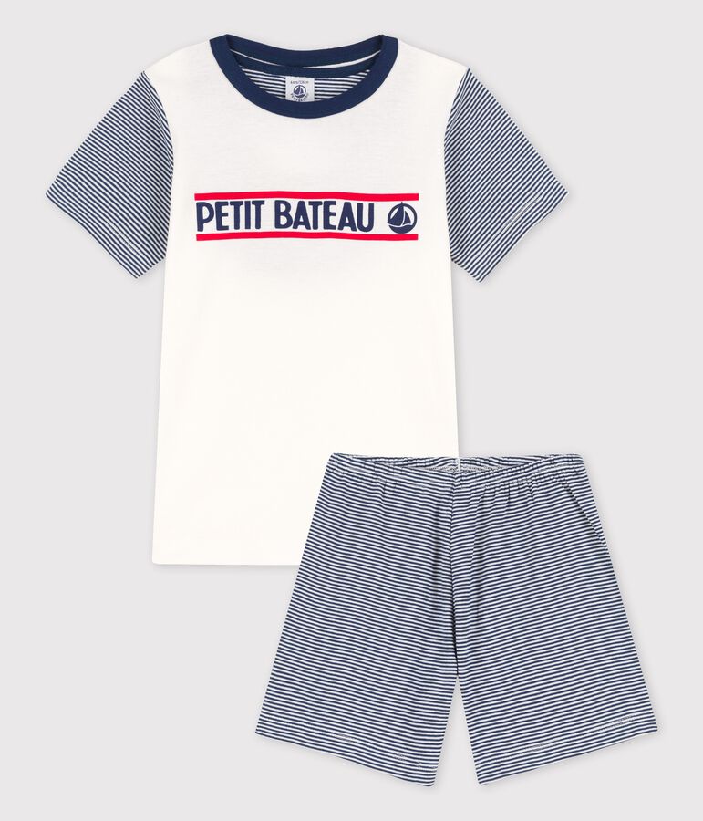 Pyjacourt milleraies bleu petit gar&ccedil;on en coton blanc MARSHMALLOW/bleu MEDIEVAL