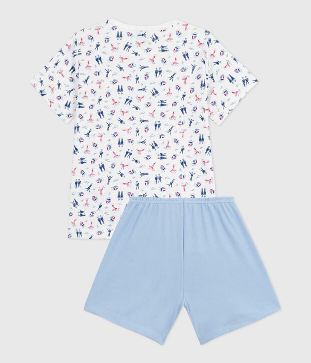 Pyjama short enfant en coton bleu/multicouleur