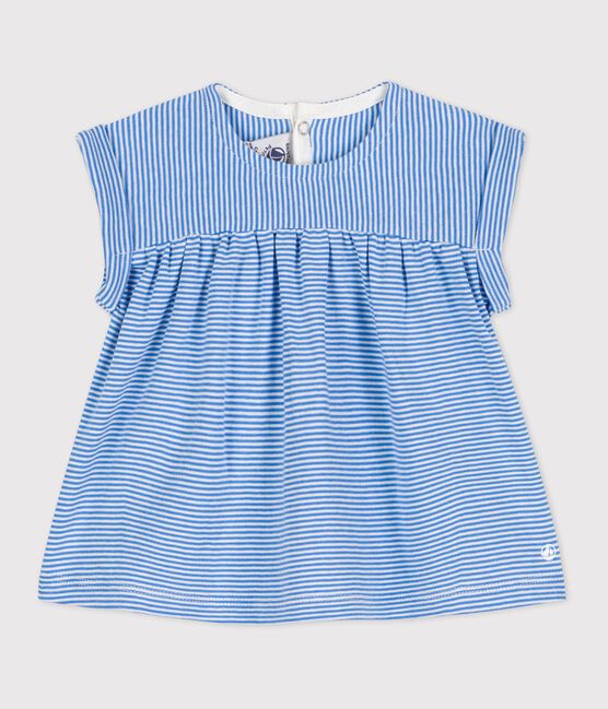 Blouse manches courtes bébé en coton bio bleu BRASIER/gris MARSHMALLOW
