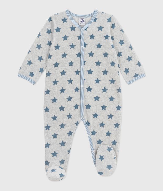 Pyjama b&eacute;b&eacute; en velours imprim&eacute; &eacute;toiles gris/bleu