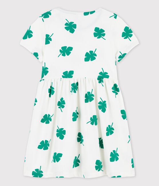 Robe manches courtes en molleton enfant fille blanc MARSHMALLOW/vert GAZON