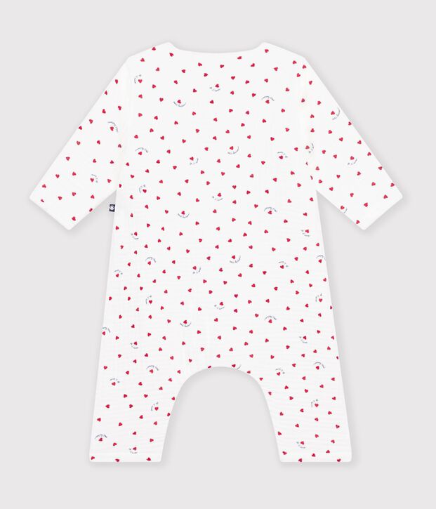 Combinaison longue  b&eacute;b&eacute; en gaze de coton imprim&eacute; petit c&oelig;urs blanc/multicouleur