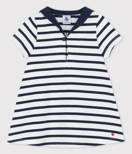 Robe col vareuse en jersey épais bio bébé blanc MARSHMALLOW/bleu SMOKING