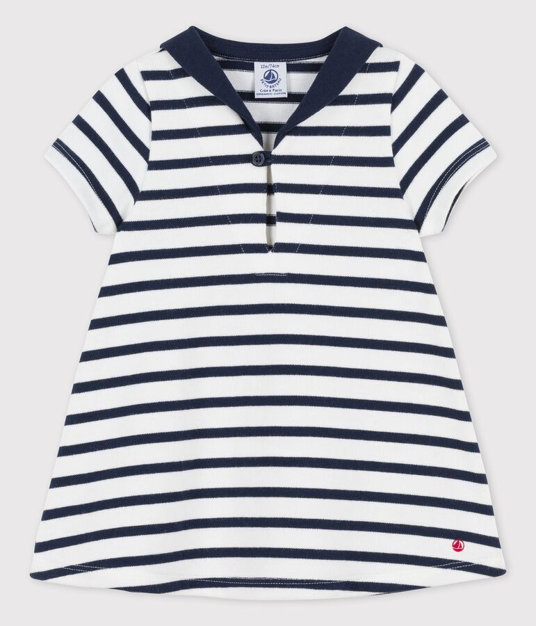 Robe col vareuse en jersey &eacute;pais bio b&eacute;b&eacute; blanc MARSHMALLOW/bleu SMOKING
