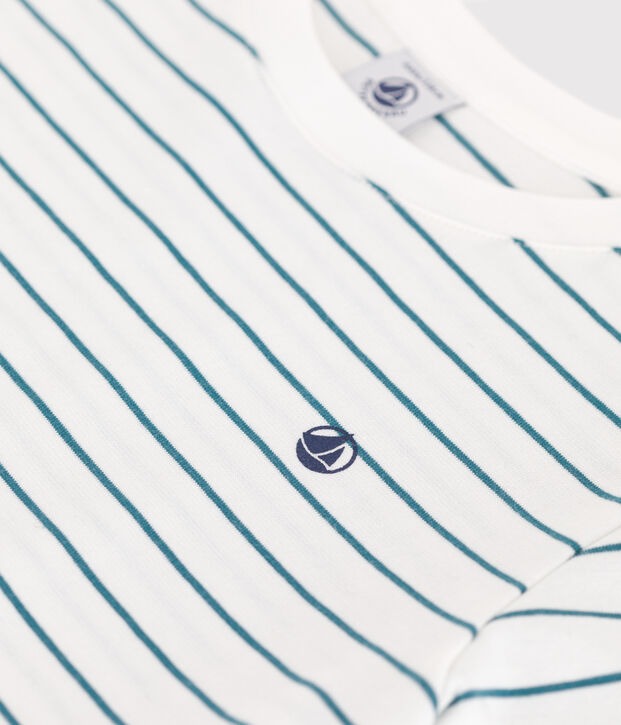 Tee-shirt enfant en coton manches courtes &agrave; rayures vert/vert