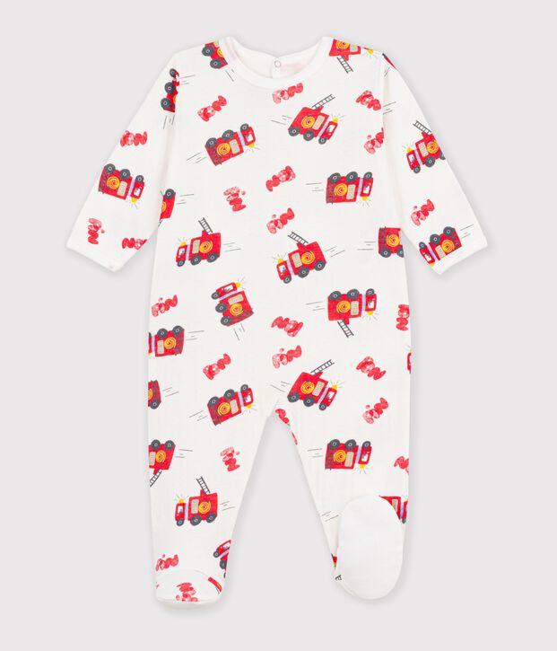 Pyjama b&eacute;b&eacute; en tubique ouverture dos imprim&eacute; pompier blanc/multicouleur