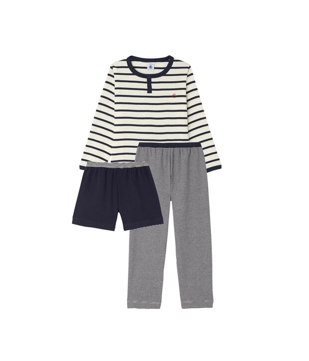 Pyjama gar&ccedil;on 3 pi&egrave;ces blanc/bleu