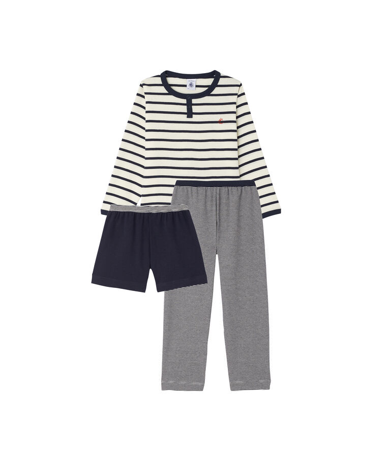 Pyjama gar&ccedil;on 3 pi&egrave;ces blanc/bleu